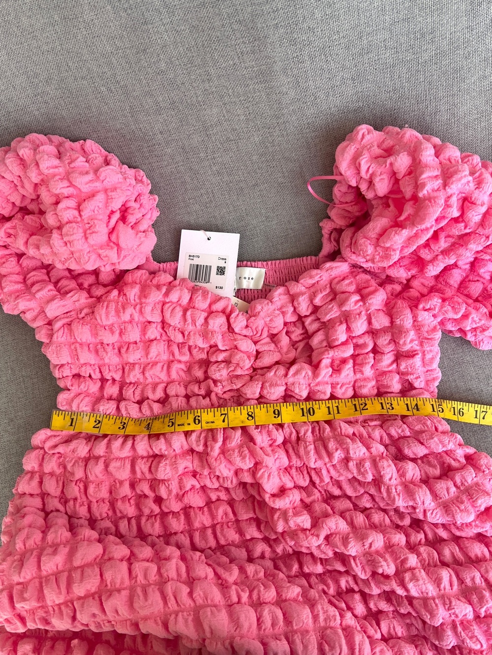 Endless Rose Bubble Puff Texturized fabric midi dress puff sleeve Pink size S - Picture 16 of 17